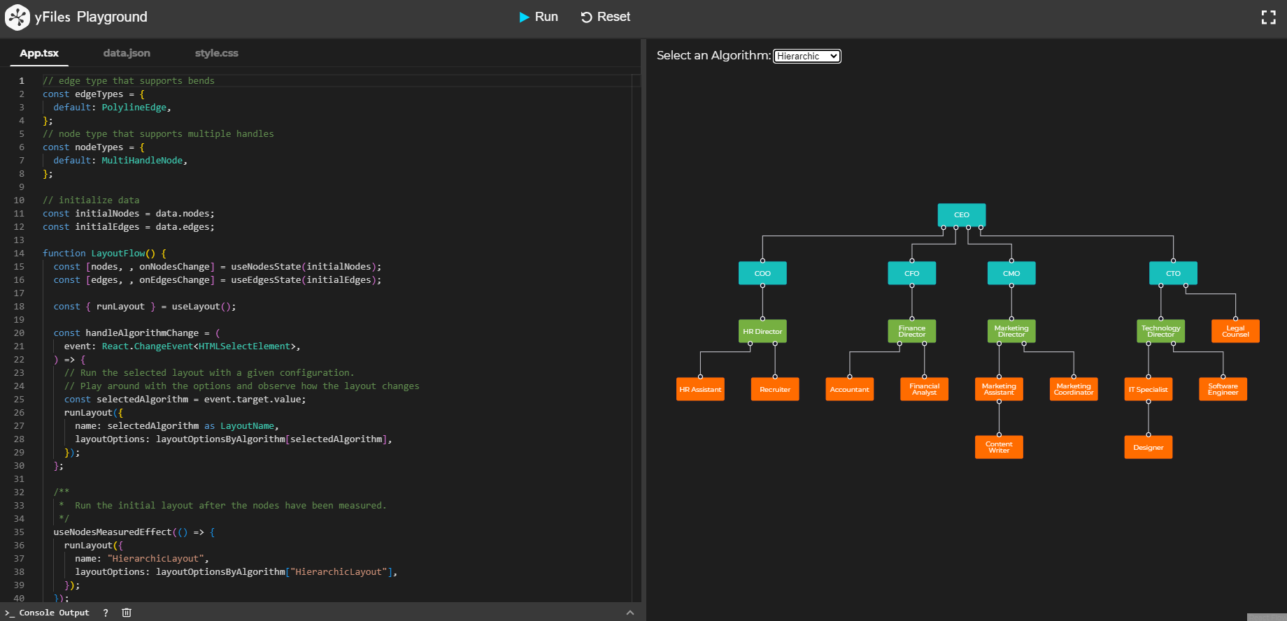 yfiles layout reactflow playground